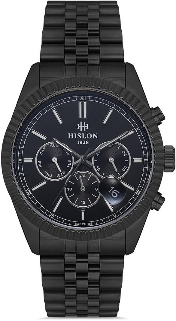 Hislon DT117B-04SB Pusulalı Takvimli 42 mm Siyah Çelik Kordon Analog Kol Saati