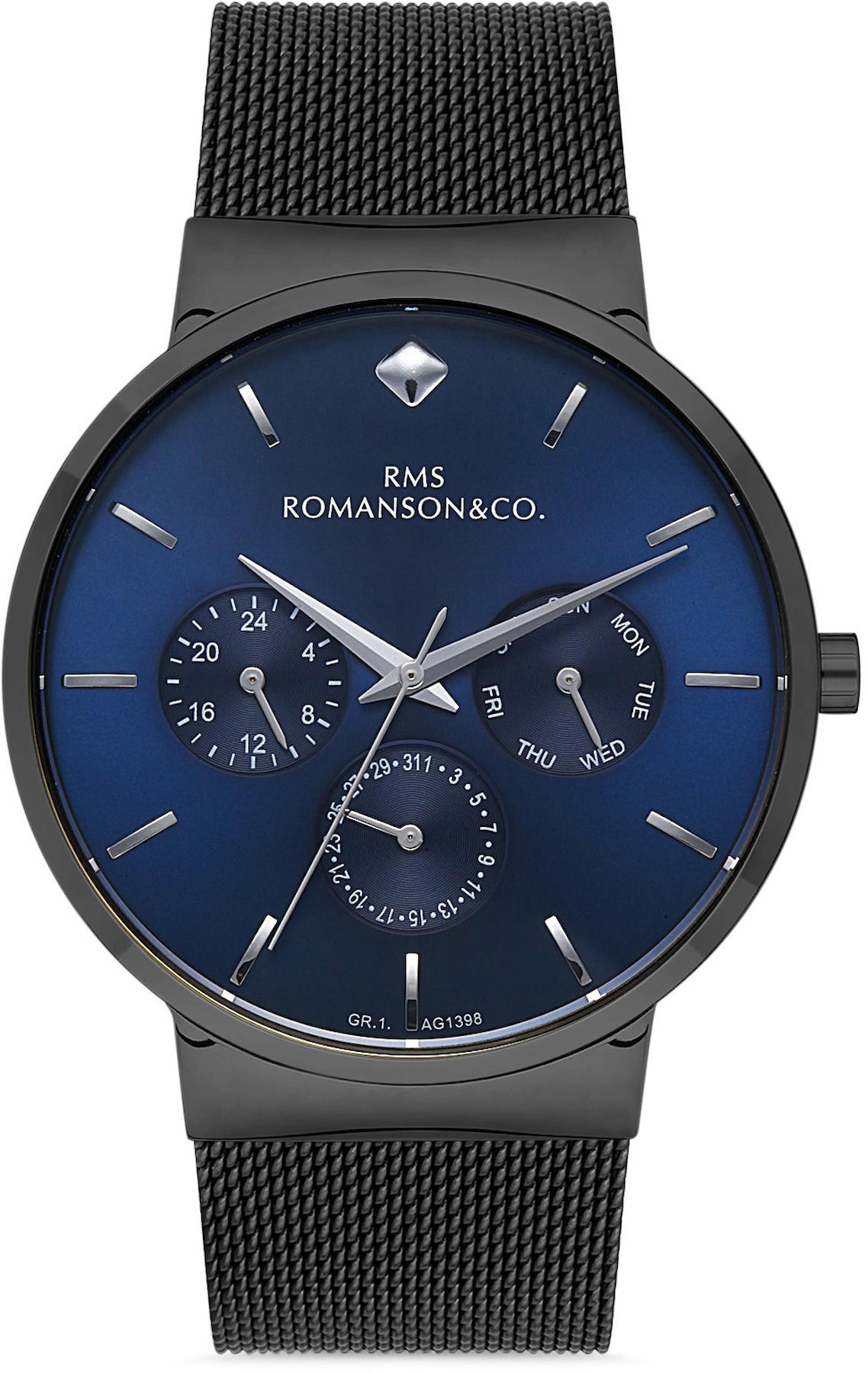 Romanson GR.1.AG1398.07 Takvimli 43 mm Siyah Hasır Kordon Analog Kol Saati