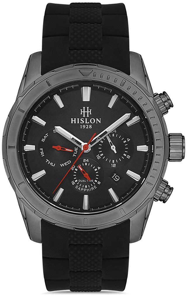 Hislon DT133N-04BS Pusulalı Takvimli 45 mm Siyah Silikon Kordon Analog Kol Saati