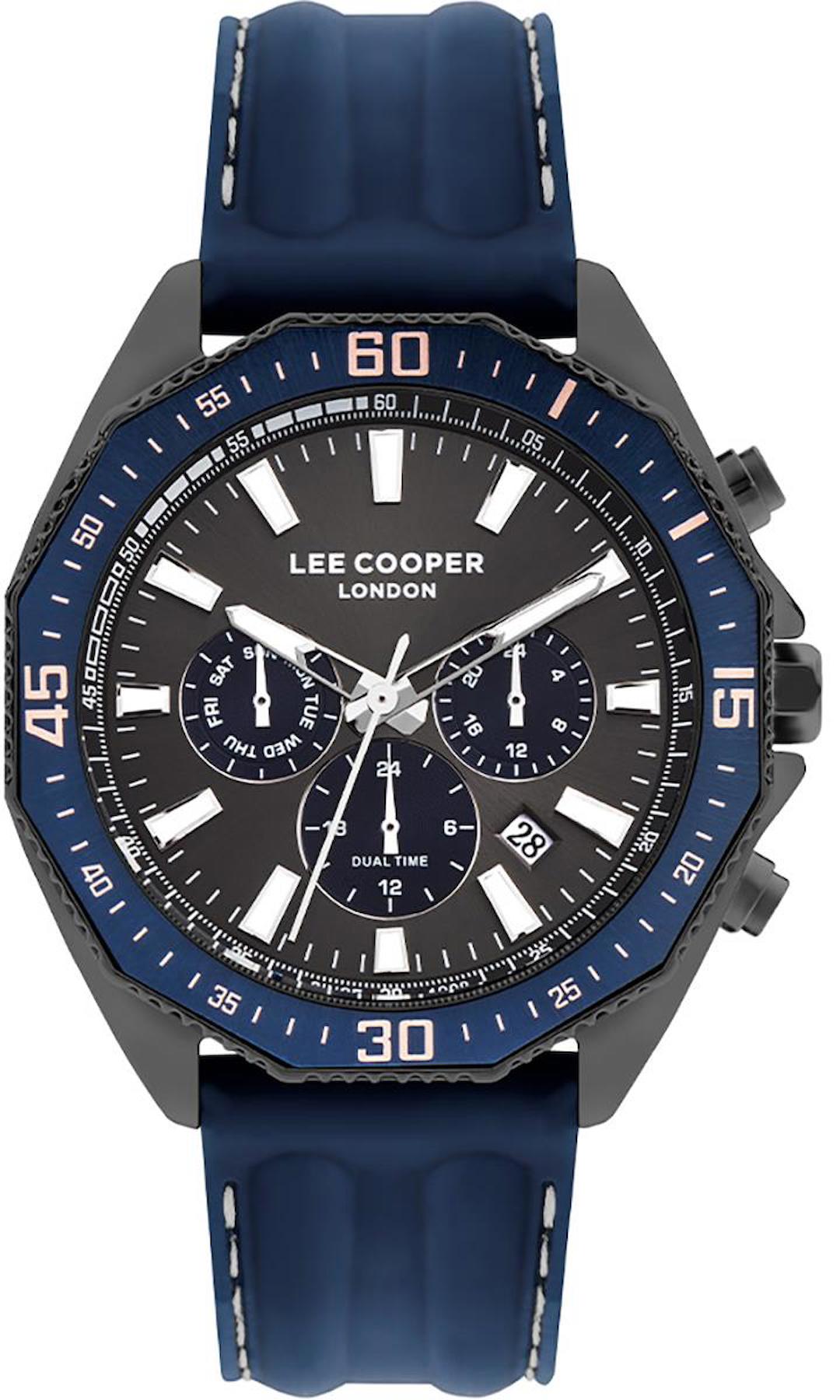 Lee Cooper LC07848.699 Takvimli 45 mm Mavi Silikon Kordon Analog Erkek Kol Saati