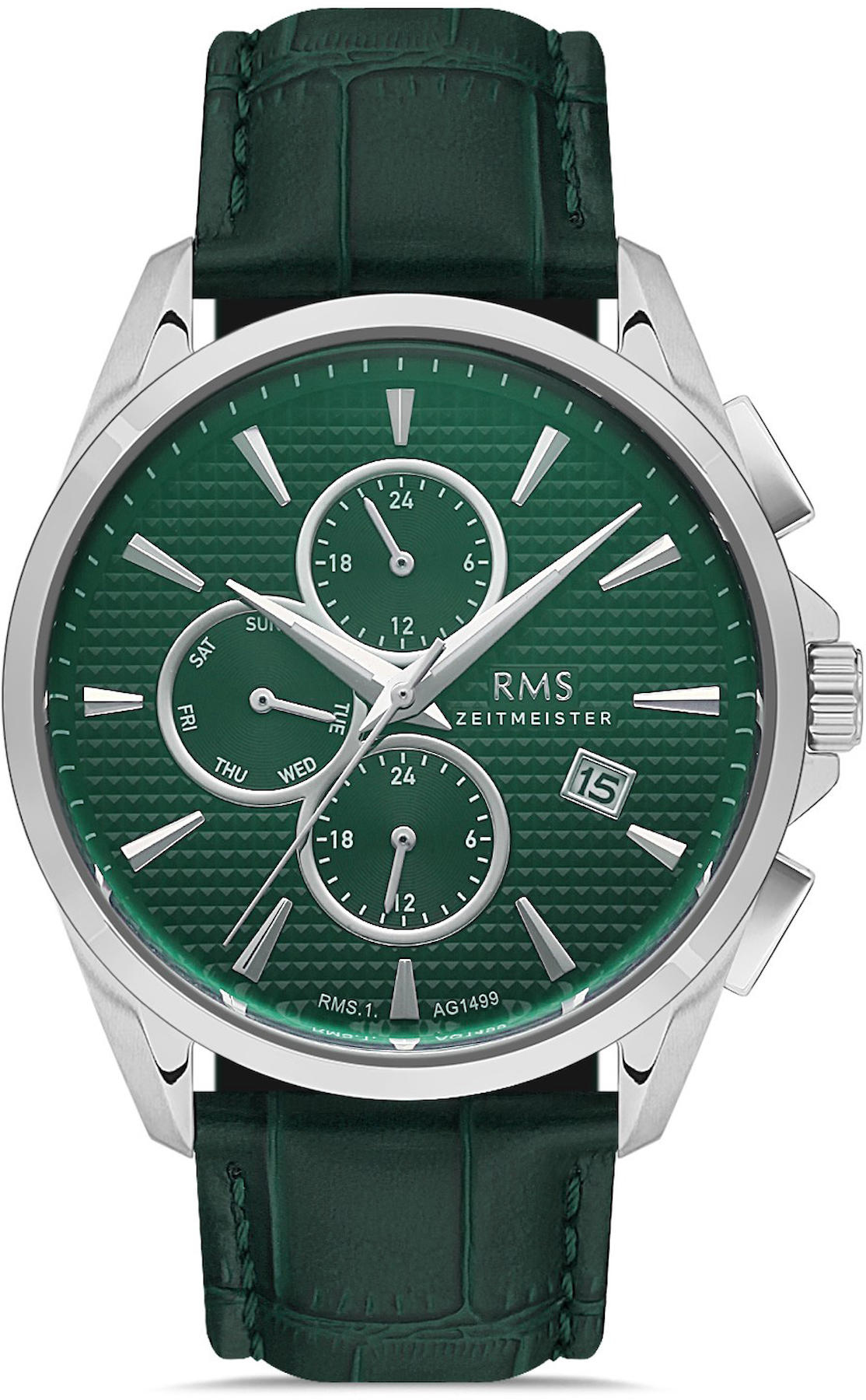 Romanson RMS.1.AG1499.07 Takvimli 44 mm Yeşil Deri Kordon Analog Kol Saati