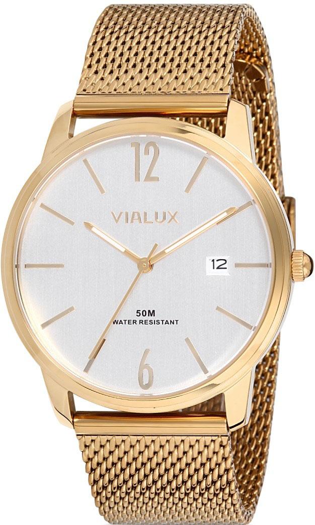 Vialux AS515G-02SG Takvimli 41 mm Altın Çelik Kordon Analog Kol Saati