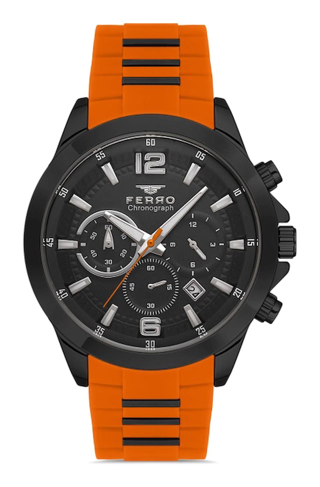 Ferro FM31362D-ZL Takvimli 44 mm Turuncu Silikon Kordon Analog Erkek Kol Saati