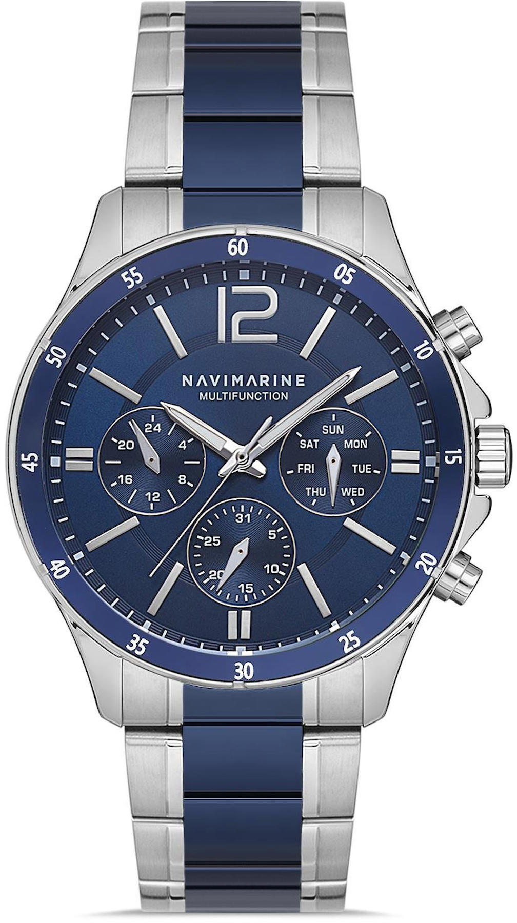 Navimarine NM129-10 Takvimli 45 mm Gri-Lacivert Çelik Kordon Analog Kol Saati