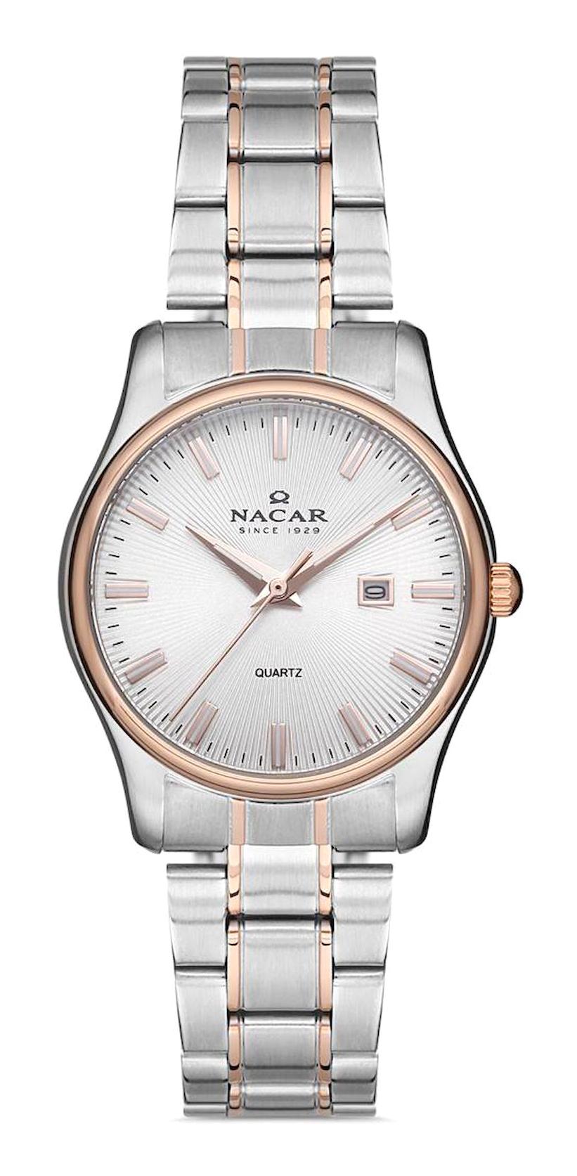 Nacar NC35-390002-EWM Takvimli 32 mm Gri-Rose Gold Çelik Kordon Analog Kadın Kol Saati