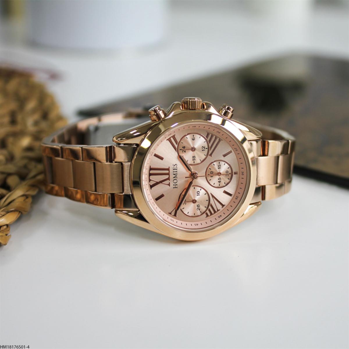 Homies HM18176S01-4 Takvimli 34 mm Rose Gold Çelik Kordon Analog Kadın Kol Saati