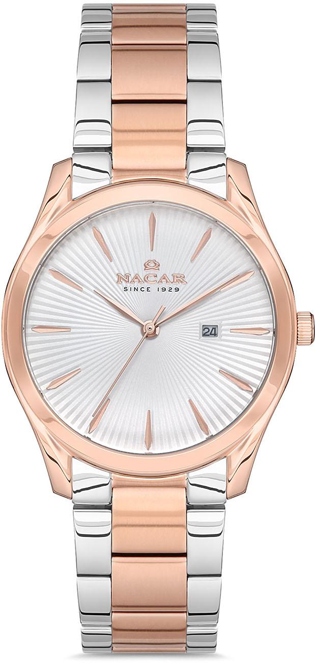 Nacar 33-396892-EWM Takvimli 35 mm Gri-Rose Gold Metal Kordon Analog Kadın Kol Saati