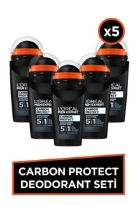 L'Oréal Paris Carbon Protect Pudrasız Ter Önleyici Antiperspirant Roll-On Erkek Deodorant 5x50 ml