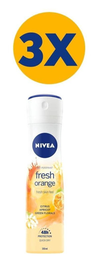 Nivea Fresh Orange Pudrasız Ter Önleyici Antiperspirant Sprey Kadın Deodorant 3x150 ml