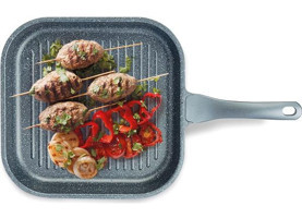 Thermoad Kare Plastik Saplı Alüminyum Döküm 28x28 cm Grill Tava Gri