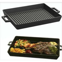 Lava Dikdörtgen Döküm Saplı Emaye 26x32 cm Grill Tava Siyah