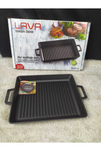 Lava Dikdörtgen Demir Saplı Döküm 26x32 cm Grill Tava Siyah