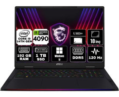 MSI Raider 18 Hx A14VIG-468TR-A37 Harici GeForce RTX 4090 Intel Core i9 14900HX 192 GB Ram 1 TB SSD 18 inç UHD+ Windows 11 Pro Gaming Laptop + Anzar Mouse