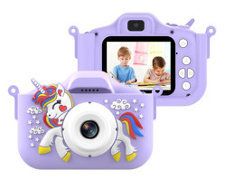 Tfixol Sevimli Unicorn Mini Full HD Kompakt Dijital Fotoğraf Makinesi Mor