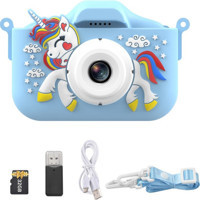 Fairy Sevimli Unicorn Mini Full HD Kompakt Dijital Fotoğraf Makinesi Mavi