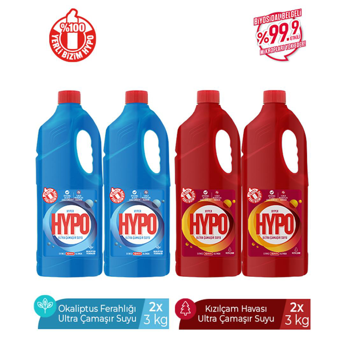 Hyper Hypo Ultra Okaliptus Ferahlığı ve Kızılçam Havası Banyo-Mutfak İçin Konsantre Jel Çamaşır Suyu 4x3 kg