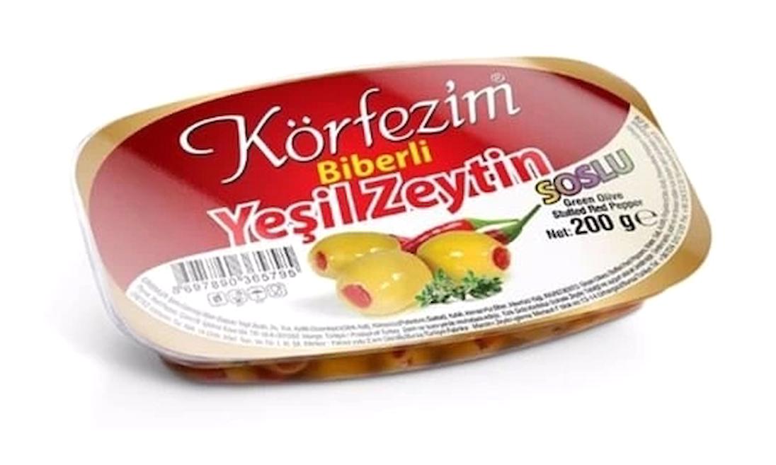 Körfezim Tuzsuz Biberli Yeşil Zeytin Paket 200 gr