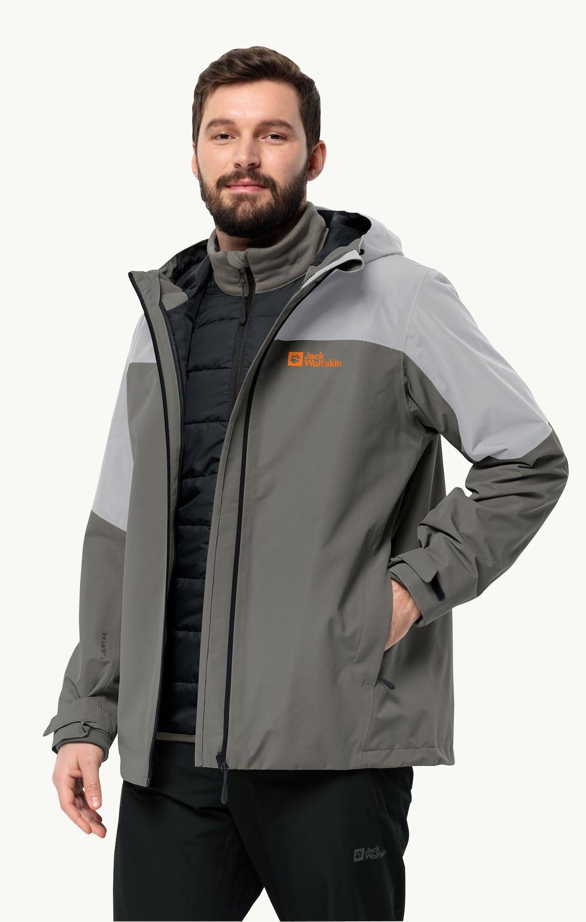 Jack Wolfskin Glaabach 3in1 Softshell Gore Tex Su Geçirmez Fermuarlı Polyester Erkek Outdoor Mont Gri