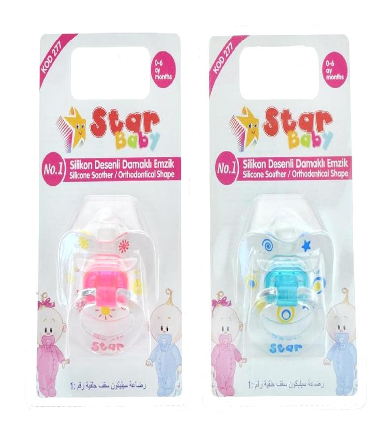 Star Baby 277 No:1 0-6 Ay Damaklı Silikon Emzik Mavi + Star Baby 277 No:1 0-6 Ay Damaklı Silikon Emzik Pembe