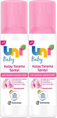 Uni Baby Kolay Tarama Islak Görünümlü Provitaminli Hafif Saç Spreyi 2x200 ml