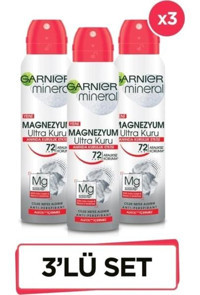 Garnier Mineral Magnezyum Pudralı Ter Önleyici Antiperspirant Sprey Kadın Deodorant 3x150 ml