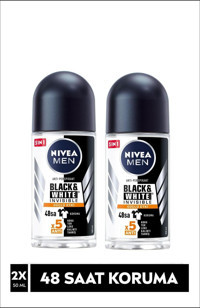 Nivea Black&White Invisible Güçlü Etki Pudrasız Ter Önleyici Antiperspirant Roll-On Erkek Deodorant 2x50 ml