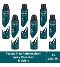 Rexona Invisible Black & White Üstün Koruma Pudralı Ter Önleyici Antiperspirant Sprey Erkek Deodorant 6x200 ml