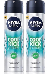 Nivea Cool Kick Fresh Pudrasız Ter Önleyici Antiperspirant Sprey Erkek Deodorant 2x150 ml