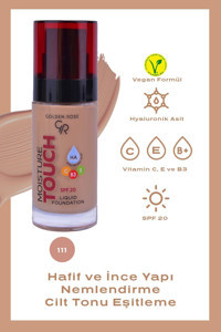 Golden Rose Moisture Touch No:111 Güneş Koruyuculu Vegan Likit Şişe Fondöten 30 ml