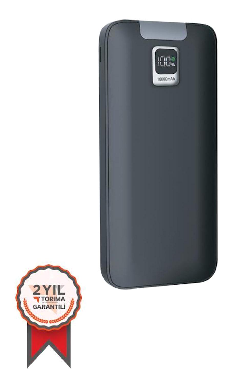 Torima TRM-1013 10000 mAh Hızlı Şarj Dijital Göstergeli USB Type C Çoklu Kablolu Powerbank Siyah