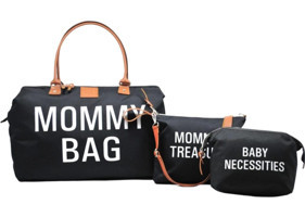 Babysi Mommy Bag Exclusive 3'lü Su Geçirmez Suni Deri Bebek Omuz Çantası Siyah