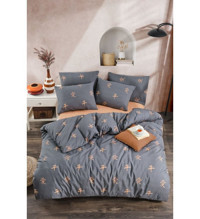 Tabu Home Zen Huzuru Pamuk-Polyester 4 Mevsim 200x220 cm Çift Kişilik Nevresim Takımı Gri-Turuncu