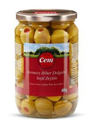 Cem Tuzlu Biberli Yeşil Zeytin Kavanoz 400 gr