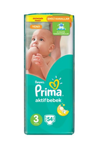 Prima Aktif Bebek 3 Numara Cırtlı Bebek Bezi 54 Adet