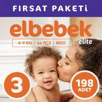 Elbebek Elite Midi 3 Numara Cırtlı Bebek Bezi 198 Adet