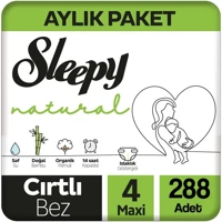 Sleepy Natural Aylık Paket 4 Numara Organik Cırtlı Bebek Bezi 288 Adet