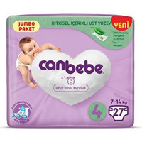 Canbebe Jumbo Paket 4 Numara Bantlı Bebek Bezi 27 Adet