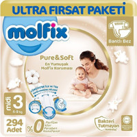 Molfix Pure&Soft 3 Numara Organik Cırtlı Bebek Bezi 294 Adet