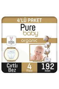 Pure Baby Organic 4 Numara Organik Cırtlı Bebek Bezi 192 Adet