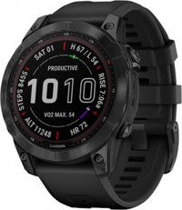 Garmin Fenix 7 Sapphire Solar Su Geçirmez 47 mm Silikon Kordon Daire Unisex Akıllı Saat Siyah