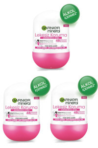 Garnier Mineral Lekesiz Koruma Arındırıcı Etki Pudrasız Ter Önleyici Antiperspirant Roll-On Kadın Deodorant 3x150 ml