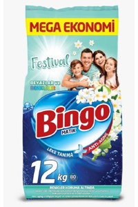 Bingo Matik Konsantre Renkliler ve Beyazlar İçin 80 Yıkama Toz Deterjan 12 kg