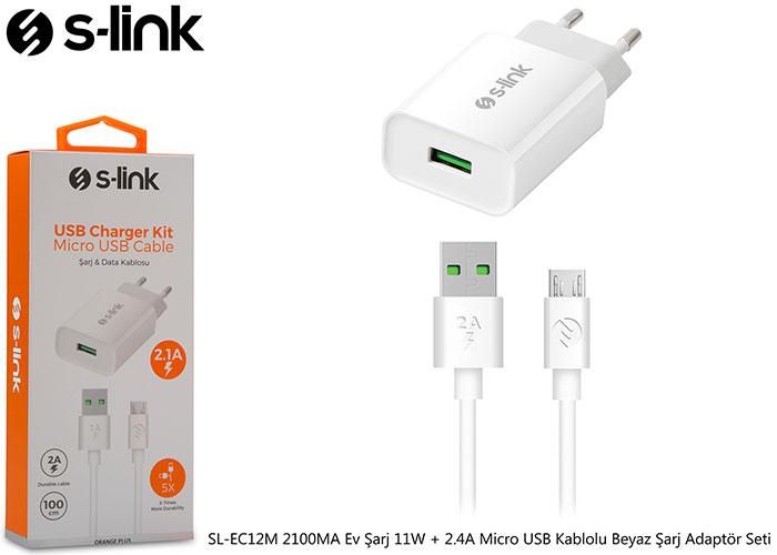 S-Link SL-EC12M Universal Micro USB Kablolu Hızlı Şarj Aleti Beyaz