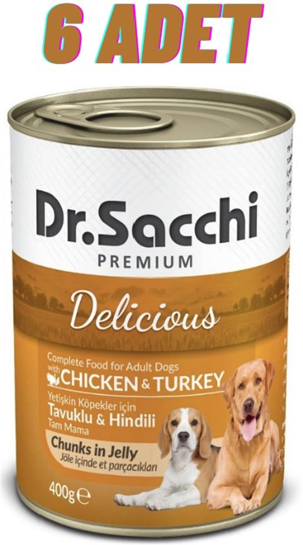 Dr.Sacchi Premium Hindili ve Tavuklu Yetişkin Yaş Köpek Maması 400 gr 6'lı