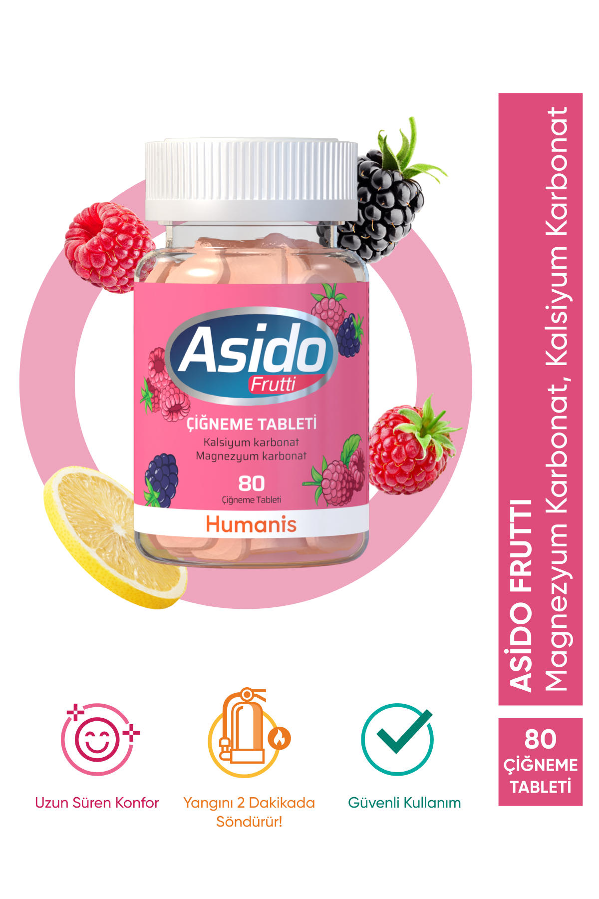 Asido Frutti Aromalı Yetişkin Bitkisel Besin Desteği 80 Tablet