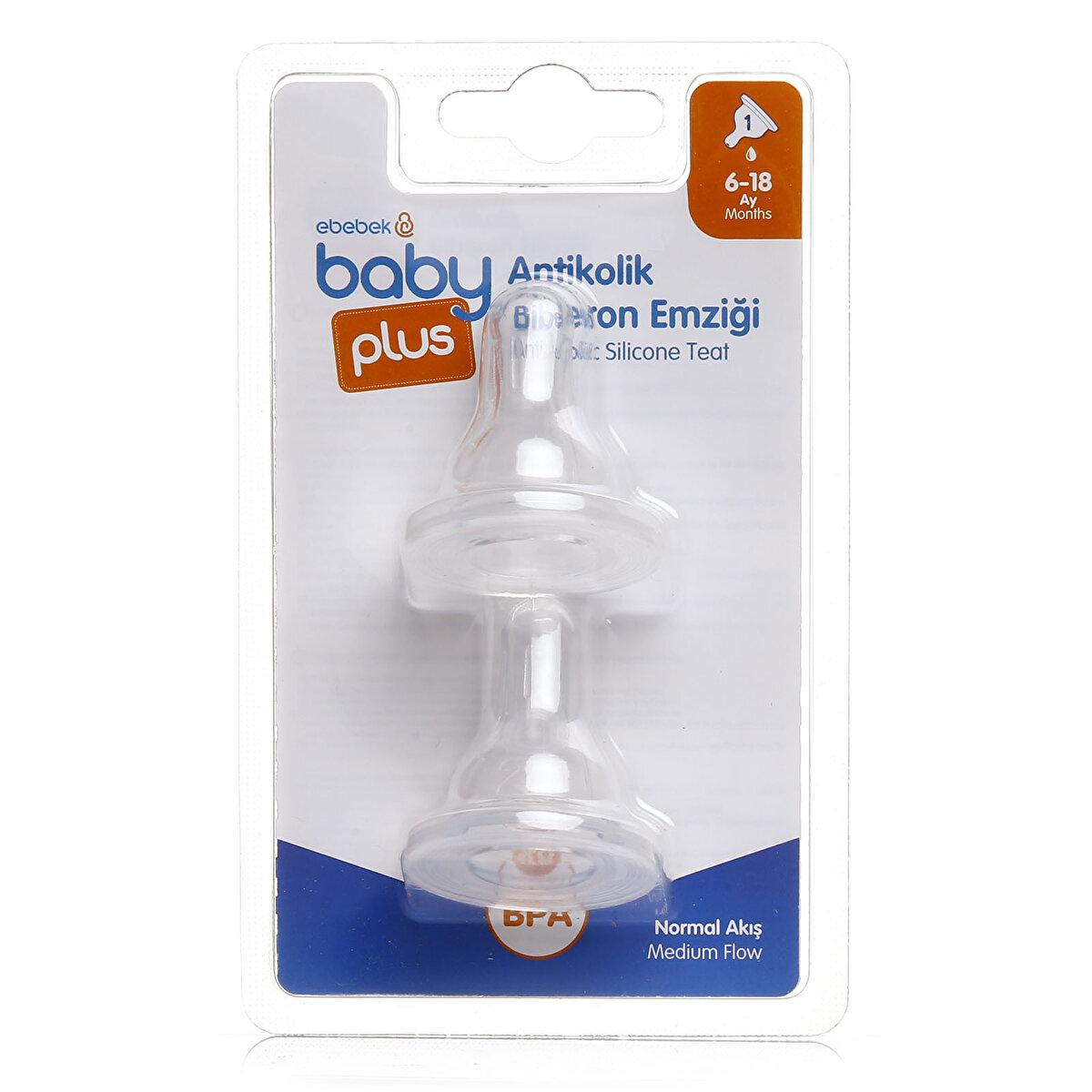 Baby Plus Antikolik Silikon 6-18 Ay Orta Akışlı Dar Ağızlı Biberon Emziği