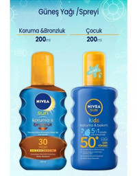 Nivea Sun Vücut İçin Bronzlaştırıcı Yağ 200 ml + Çocuk Renkli Nemlendirici Güneş Spreyi Gkf 50+ 200 ml