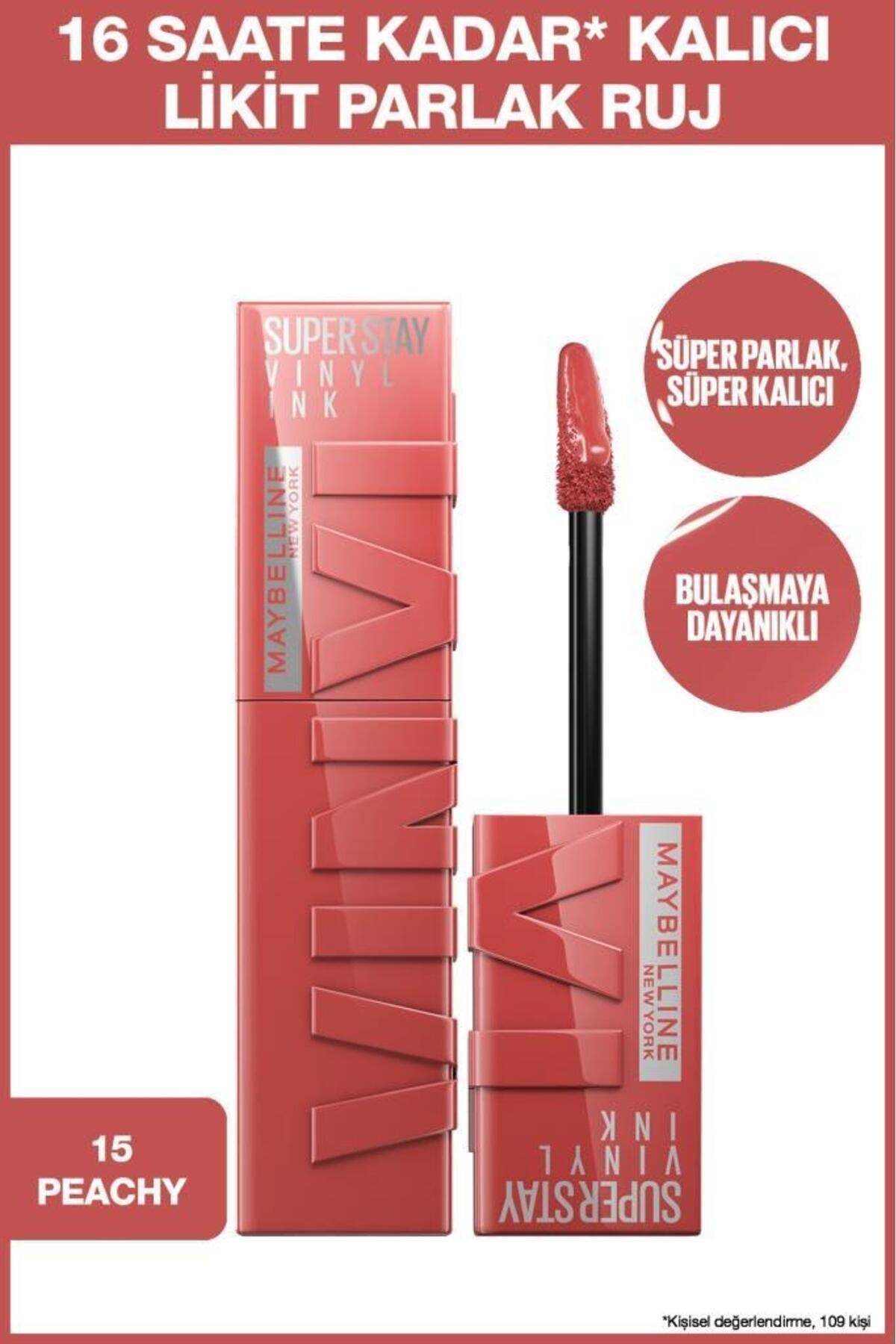 Maybelline New York 15 Peachy - 35 Cheeky Kalıcı Parlak Likit Fırçalı Ruj