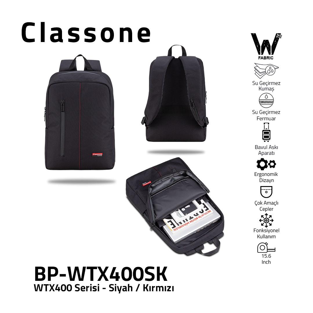 Classone BP-WTX400SK 15.6 inç Kumaş Su Geçirmez Laptop Sırt Çantası Kırmızı-Siyah