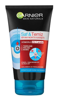 Garnier Saf & Temiz 3'ü 1 Arada Siyah Nokta Karşıtı Yüz Temizleyici Peeling 50 ml